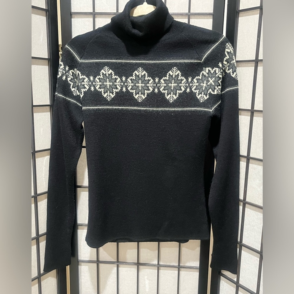 Moda Intl Black FAIR-ISLE TURTLE NECK Sweater, SKI WINTER STYLE, WOMEN SIZE M